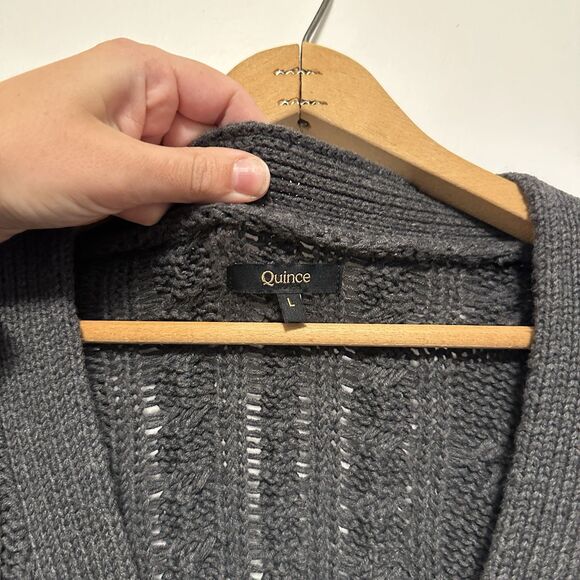 Quince Women 100% Organic Cotton Oversized Cable Knit Cardigan Charcoal Gray L - Picture 8 of 10